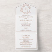 QR Code Terracotta Leafy Wappen Monogram Wedding All In One Einladung (Innen Boden)