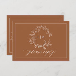 QR Code Terracotta Leafy Wappen Monogram Wedding RSVP Karte