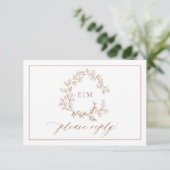 QR Code Terracotta Leafy Wappen Monogram Wedding RSVP Karte (Stehend Vorderseite)