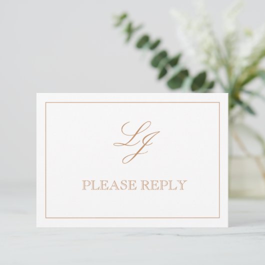 QR Code Terracotta Script Monogram Wedding RSVP Karte (Stehend Vorderseite)