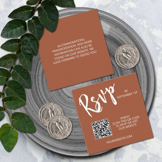 QR Code Terracotta-Verschlusskarte für Hochzeiten Begleitkarte