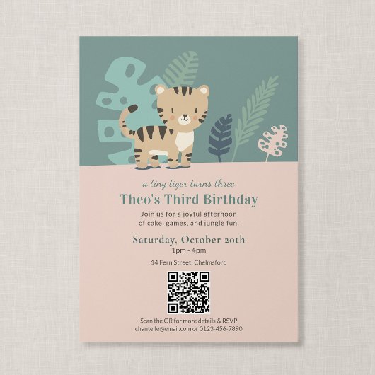 QR-Code Tiny Tiger Soft Jungle Kindergeburtstag Einladung