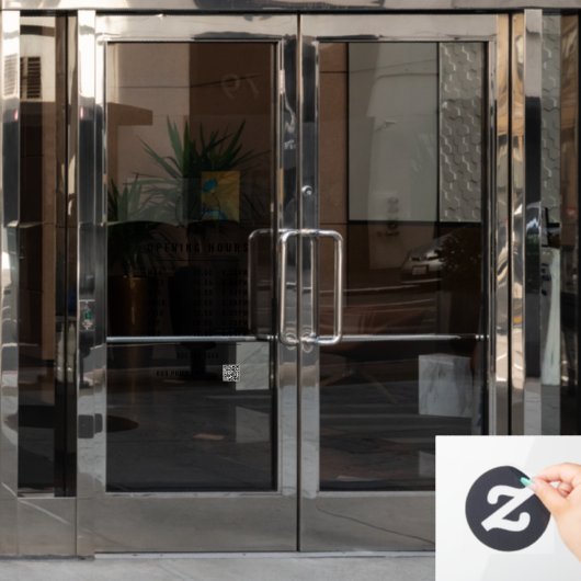 QR-Code transparent für Schwarze Öffnungszeiten Fensteraufkleber (Büro Tür)