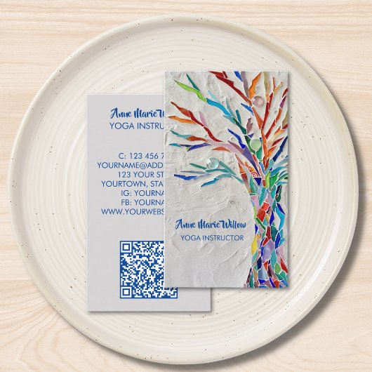 QR Code Tree of Life Yoga Instructor Business Card Visitenkarte