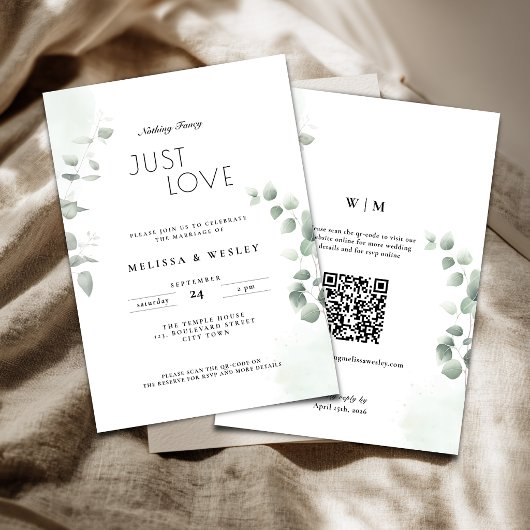 QR-Code-Trendy-Greenery-Nur-Liebe-Hochzeit Einladung