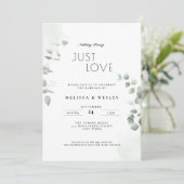 QR-Code-Trendy-Greenery-Nur-Liebe-Hochzeit Einladung (Stehend Vorderseite)