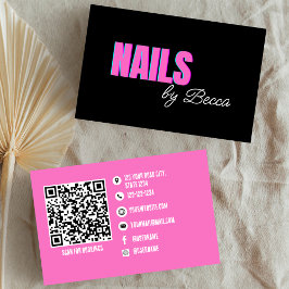QR Code Trendy Hot Pink Minimal Nail Tech Visitenkarte