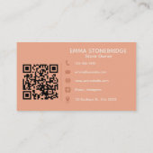 QR Code Trendy Peach Blume Minimale Boutique Visitenkarte (Rückseite)