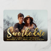 QR Code Trendy Script Wedding Save the Date Foto Folieneinladung (Vorderseite)