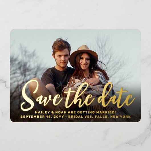 QR Code Trendy Script Wedding Save the Date Foto Folieneinladung (Vorderseite)