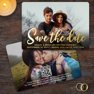 QR Code Trendy Script Wedding Save the Date Foto Folieneinladung