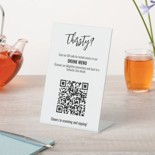 💍 QR-Code Trinken Minimalistisches Elegant Sockelschild (In SItu)