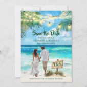 QR Code Tropical Beach Save the Date Zielort Einladung (Vorderseite)