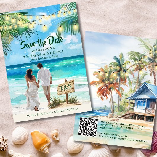 QR Code Tropical Beach Save the Date Zielort Einladung