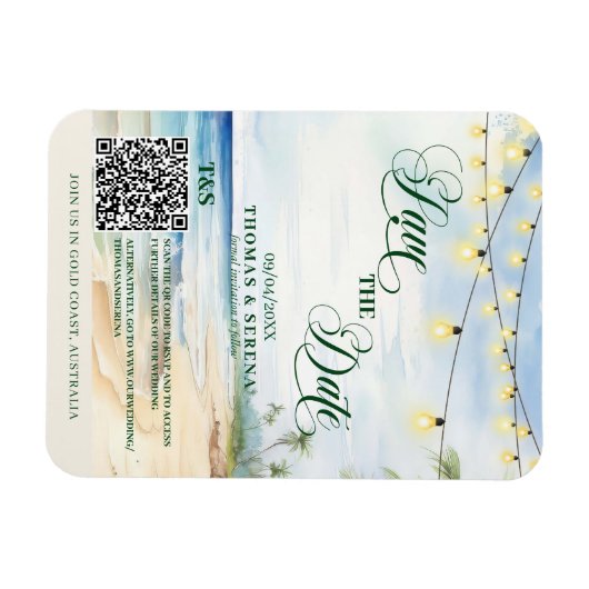 QR Code Tropical Beach Save the Date Zielort Magnet (Horizontal)