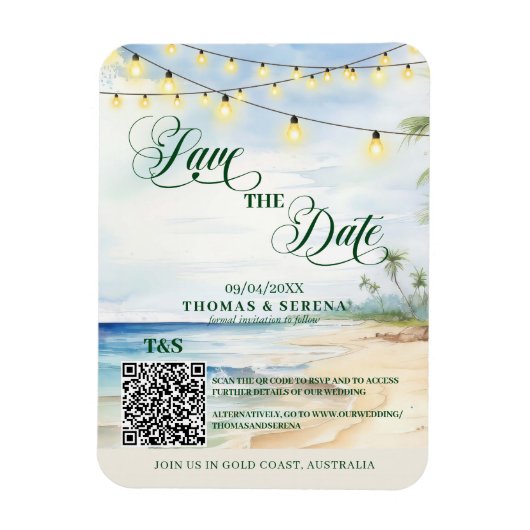 QR Code Tropical Beach Save the Date Zielort Magnet (Vertikal)