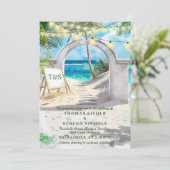 QR Code Tropical Beach Wedding Destination Einladung (Stehend Vorderseite)