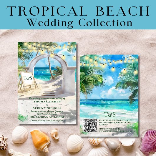 QR Code Tropical Beach Wedding Destination Einladung