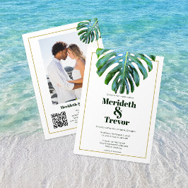 QR Code Tropical Blätter Gold Foto Modern Beach Einladung