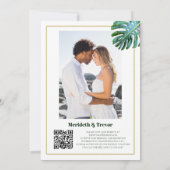 QR Code Tropical Monstera Verlasse Gold Foto Beach Einladung (Rückseite)