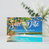 QR Code Tropical Palm Beach Save the Date Card Einladung (Stehend Vorderseite)