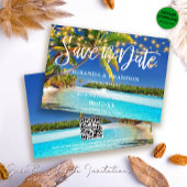 QR Code Tropical Palm Beach Save the Date Card Einladung