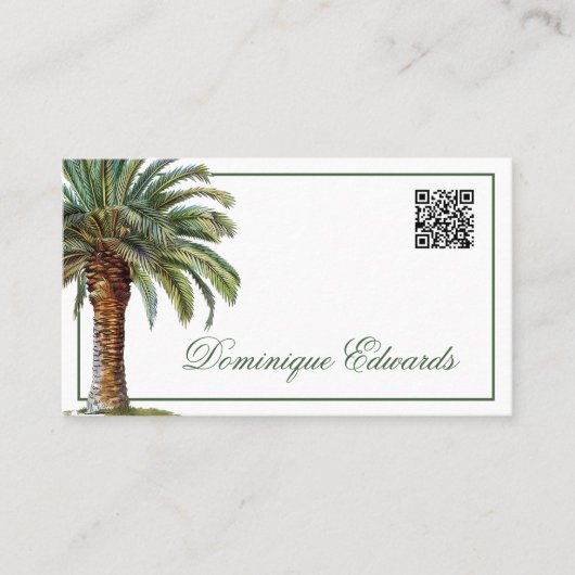 QR Code Tropical Palm Tree Green Beruflich Visitenkarte (Vorderseite)