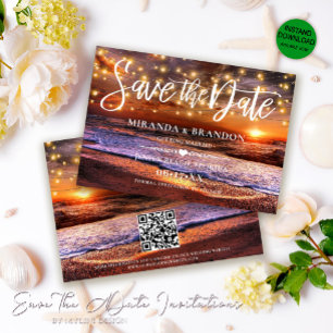 QR-Code - Tropical Sunset Beach Save the Date Card Einladung