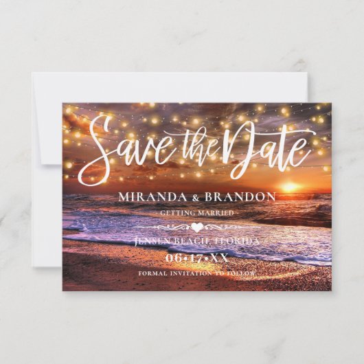 QR-Code - Tropical Sunset Beach Save the Date Card Einladung (Vorderseite)