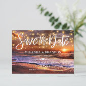 QR-Code - Tropical Sunset Beach Save the Date Card Einladung (Stehend Vorderseite)