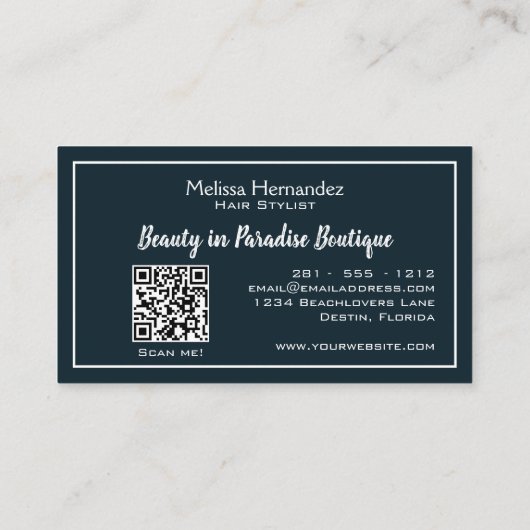 QR Code Tropischer Leaf Grünhaar Stylist Beach Visitenkarte (Rückseite)