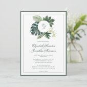 QR Code Tropisches Monstera Orchids Monogramm Foto Einladung (Stehend Vorderseite)