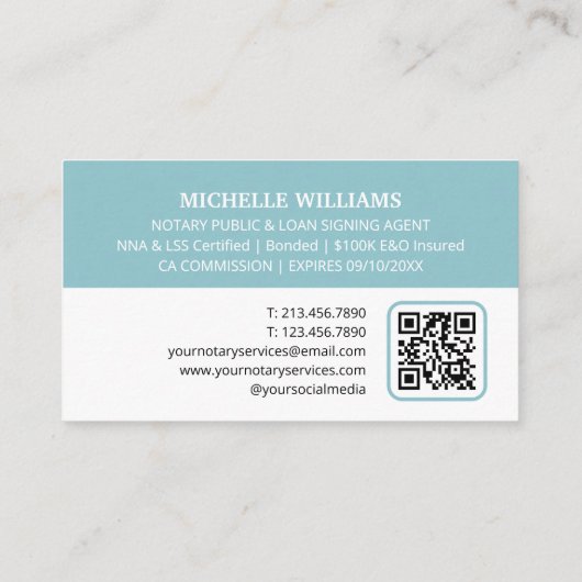 QR-Code Türkis für das Logo eines Notar Signature Visitenkarte (Rückseite)