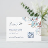 QR-Code | Türkisfarbene Blumen Begleitkarte (Stehend Vorderseite)