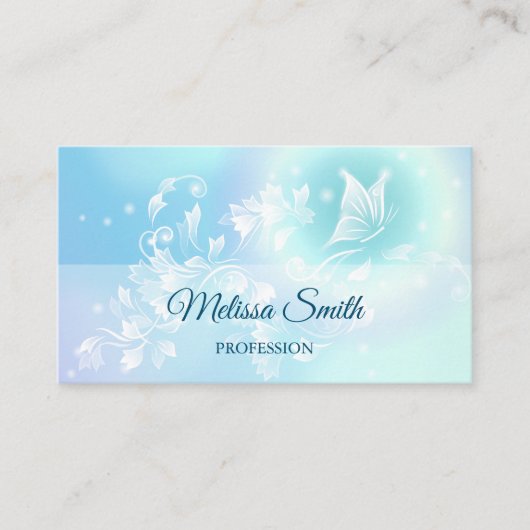 QR Code | Turquoise Blue Floral Butterfly Visitenkarte (Vorderseite)