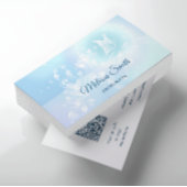 QR Code | Turquoise Blue Floral Butterfly Visitenkarte