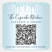QR Code Turquoise Blue Glitzer Tropfen Firmenname Quadratischer Aufkleber (Vorderseite)