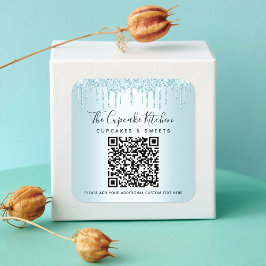 QR Code Turquoise Blue Glitzer Tropfen Firmenname Quadratischer Aufkleber