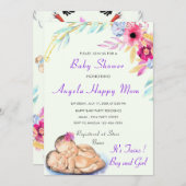 QR Code Twins Boy and Girl Baby Shower Einladung (Vorne/Hinten)
