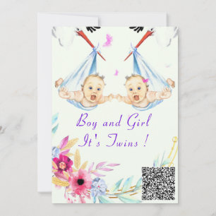 QR Code Twins Boy and Girl Baby Shower Einladung