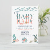 QR Code Twins unter dem Meer Oh Baby Shower Einladung (Stehend Vorderseite)