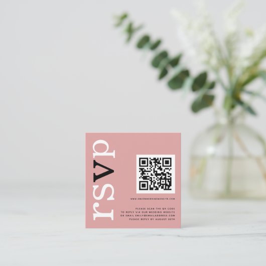 QR Code Typografie Dusty Rose Hochzeit Online-UAWG Begleitkarte (Stehend Vorderseite)
