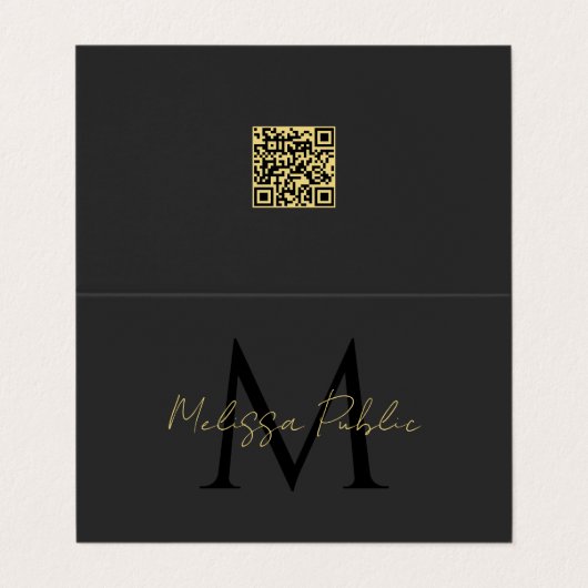 QR Code Typografie Gold Text Script schwarz gefalt Visitenkarten (Außenseite Aufgefaltet)