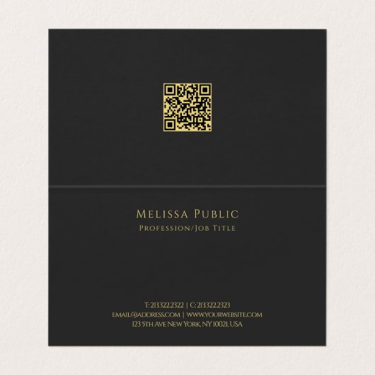 QR Code Typografie Gold Text Script schwarz gefalt Visitenkarten (Innenseite Aufgefaltet)