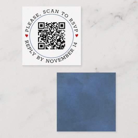QR-Code UAWG Blauer Rand und Herz Hochzeit Begleitkarte (Vorne/Hinten)