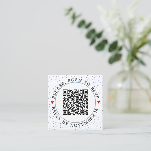 QR-Code UAWG blauer Rand und Konfetti Begleitkarte (Stehend Vorderseite)