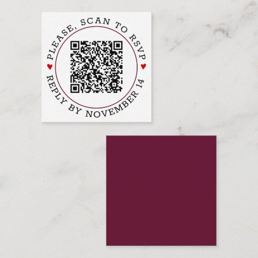 QR-Code UAWG burgundy Grenze mit Herz Hochzeit Begleitkarte (Vorne/Hinten)