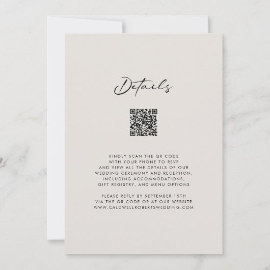 QR Code UAWG Calligraphy Elegant Eggshell Wedding Einladung (Rückseite)