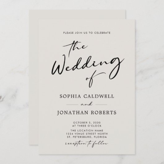 QR Code UAWG Calligraphy Elegant Eggshell Wedding Einladung (Vorne/Hinten)