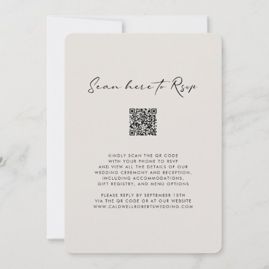 QR Code UAWG Calligraphy Elegant Eggshell Wedding Einladung (Rückseite)